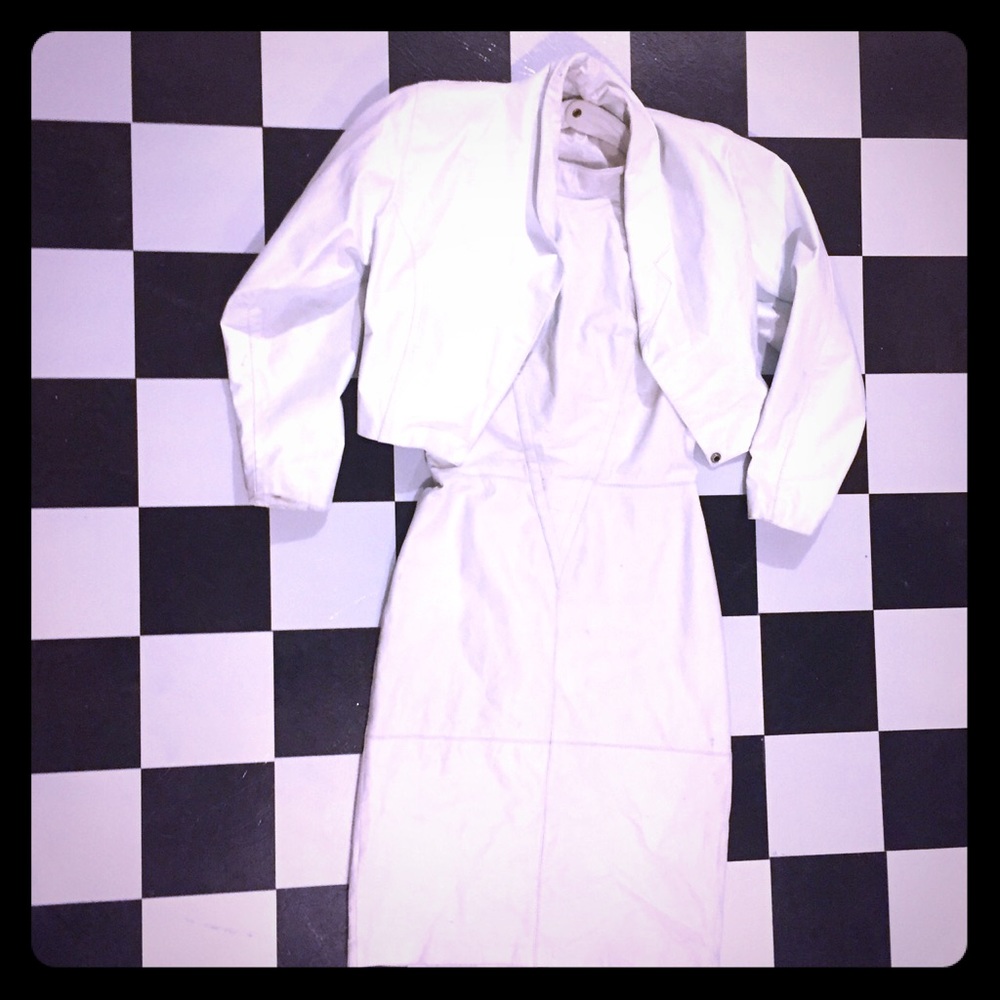 White Leather Dress and Jacket Set